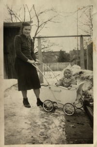 Mother with brother in a pram 1944/1945