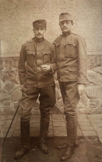 Jozef Márton (1894–1982), Štefan’s father, as an Austro-Hungarian soldier during World War I (right)