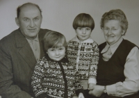 Mr Koutný and Mrs Koutná with grandchildren, 1970s