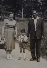 Mr Koutný and Mrs Koutná with son Petr, 1957