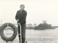 Jan Fechtner jako kapitán lodi v Hamburku, r. 1985