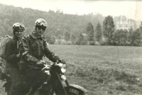 Mr and Mrs Pilný on a motorbike trip