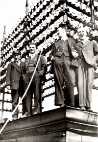 Workers of the telegraph office Jaroslav Vokatý second from the left, first from the left Balatka