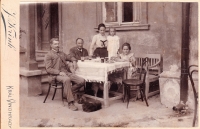 Václav Ženíšek, Josef Jindřich, Marie Ženíšková, Vlasta Ženíšková and Antonie Jindřichová at the villa in Záběhlice