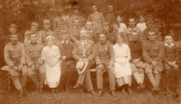 Grandfather Matura during a veteran meeting (in the first row, the fifth one from the right)