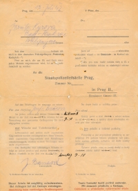 Announcement of placement of Josefa Bautzová to the German police cell at Karlovo Square from the 13th of July 1942