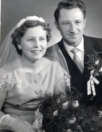 Jarmila Rychlíková with her husband Stanislav, wedding photo, Vizovice 
