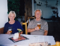 Věra Šádová with her husband Alois Šáda on vacation in Třebon, 1982
