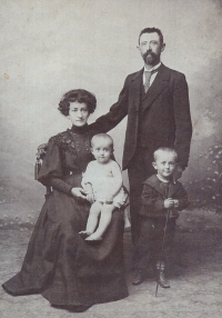 Karla Trojanová's grandfather Jindřich (1865-1959) with his wife Marie (née Krupičková, 1876-1960) and their sons Ladislav and the older one Jindřich, K. Trojanová's father