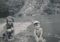 In the Střela river by Hradiště near Kralovice, in the photo with her brother Jindřich