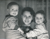 Karla Trojan with her children in Kdyně at the rectory where Jakub Trojan was installed as parish priest, 1958