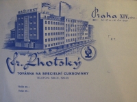 Továrna otce Františka Lhotského v Praze Michli na hlavičkovém papíru firmy