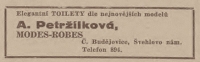 Advertisement for Anna Petržílková's salon, where the witness apprenticed, Republikán newspaper, 9 September 1937