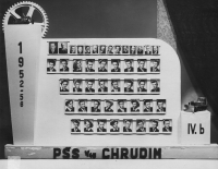 Maturitní tablo strojírenské průmyslovky v Chrudimi. Harald Skala v dolní řadě třetí zprava