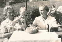 Grandmother Aga with her sister Antonie and Deanna, 1950