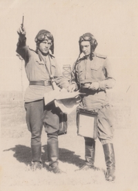 Father Nikolai Vasilyevich Segedenko (left) during military training