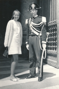 Deanna at the Vatican with a Swiss Guardsman, 1967