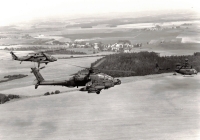 Western helicopters flying around the state border between Czechoslovakia and the Federal Republic of Germany, Cobra in front, Black Hawk in the back (year 1985 or 1986)