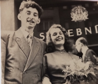 With her husband Jiří Bartoš, wedding photo, 1954