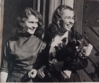 Eva Bartošová (on the left) with her friend Eva Bambasová after graduation, 1954