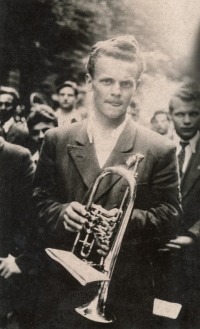 Karel Pičman at a youth gathering on Václavské náměstí, Prague, 1949