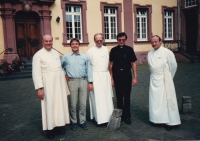 Michael Josef Pojezdný with his brethren Hugo J. Pitl and Václav F. Lobkowicz in Germany (1988)