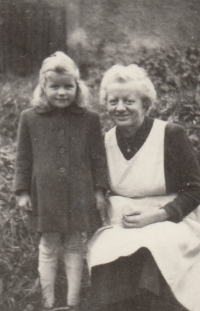 With mother Marta, Arnultovice, 1956