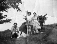 Parents and brother of Jarmila Sikorová working with hay/ Hrčava / about 1950s