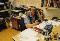 Jiří Löwy in the office from which he worked for a locksmith company /1997/