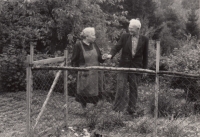 Grandmother Leontýna with grandfather Václav at the cottage in 1960