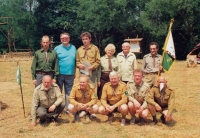 Jiří Löwy (far left) at the scout camp after the Velvet Revolution (next to V. Vyskočil)