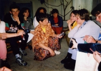 2000, July - training for young people in Verkhovyna - Hanna Dovbakh in the middle with a recorder