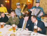 The witness, George Robertson, after a NATO conference, U Kalicha Restaurant, Prague, 2001 

