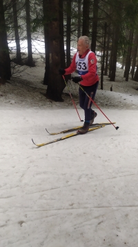 Stanislav Groh (aged 77) running a 20-kilometre race in the hilly terrain during the Czech Cross-country Skiing Championship, Horní Mísečky, 2023