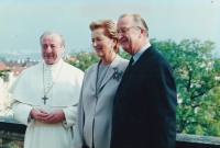 Abbot Michael Josef Pojezdný with the Belgian royal couple at Strahov. (Albert II and Queen Paola)