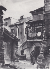 Obraz malíře Františka Mořice Nágla malovaný v Terezíně roku 1944