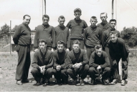 Gymnasium class before graduation, Jaroslav Kucirek standing upright, third from the right, 1953