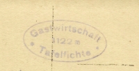 Razítko z turistické chaty na Smrku (Tafelfichte) na zadní straně historické pohlednice