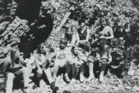 Youth hiking group on a hiking trip in Slovak Paradise, 1973