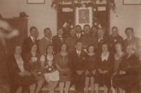Celebration of the founding of Czechoslovakia in Bene u Berehova, Subcarpathian Rus, Jan Mecnar in the middle with glasses, 1932