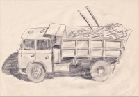 Kresba nákladního auta nakreslená Pavlem Švandou