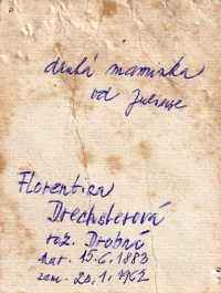 The other side of the photo of A. Foltýnková's paternal grandmother, Florentina Drechslerová