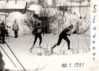 Stanislav Groh (number 109) during a race in Studenec, January 1981
