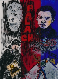 "Palach" (Proti zapomínání), malba akrylem, 2017, autor: Pepíno Maraczi
