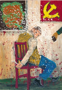 Estébáckej výslech (akryl na sololitu), 2020, autor: Pepíno Maraczi