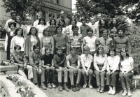 Ninth grade of ZDŠ Kostelec nad Orlicí, Zuzana and Alexandra (in the third row from the bottom, on the right, with long hair), 1973