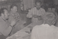 Vladimír Kulhánek playing cards with his colleagues from Armabeton