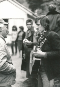 Jakub Noha (on the right) at the Svojšice music festival, 1985