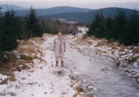 Marie Jáčová on her way from Ještěd, the New Year's Eve, 1990s 

