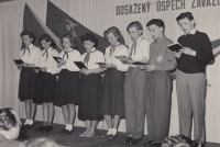 Jitka Kulhánková as a Pioneer member (reciting far left) in the 1950s